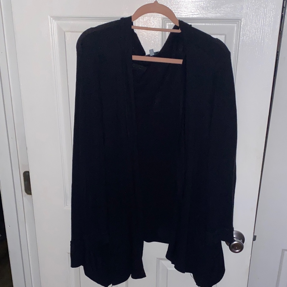 Joan Vass Black Open Front Cardigan